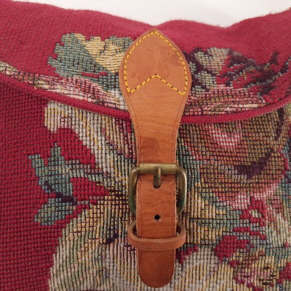 Vintage Ralph Lauren Needlepoint Tapestry Crossbody Bag Leather Strap Ruby Red - Picture 4 of 16